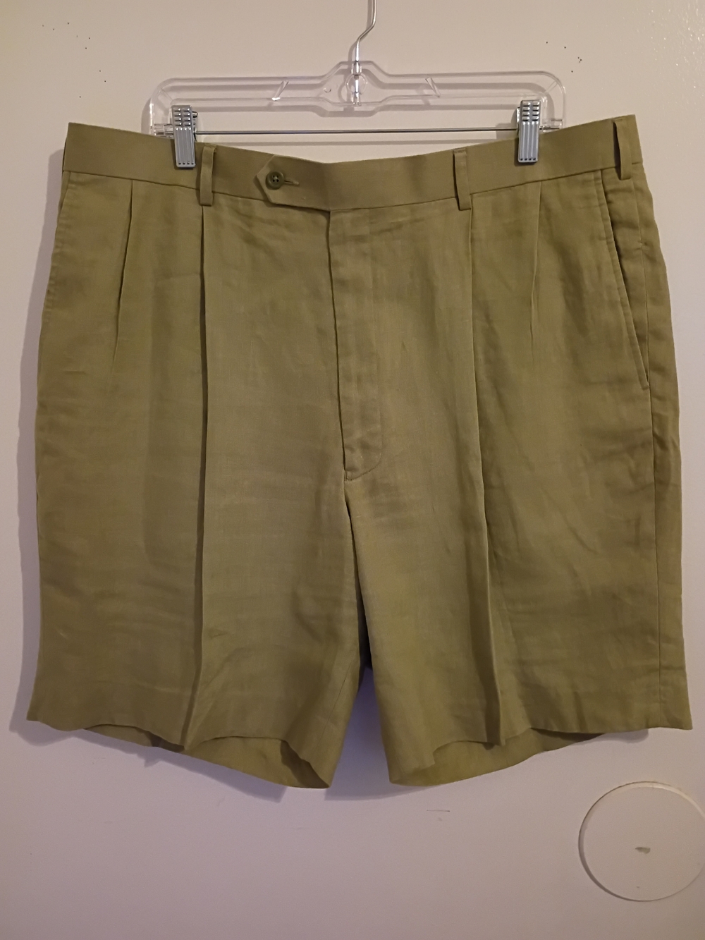 Men's Olive  Linen‎ Green Pleated Shorts Sz 40